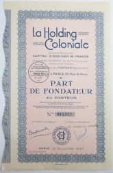Акция Колониальный холдинг (Африка), 100 франков 1937 года, Франция